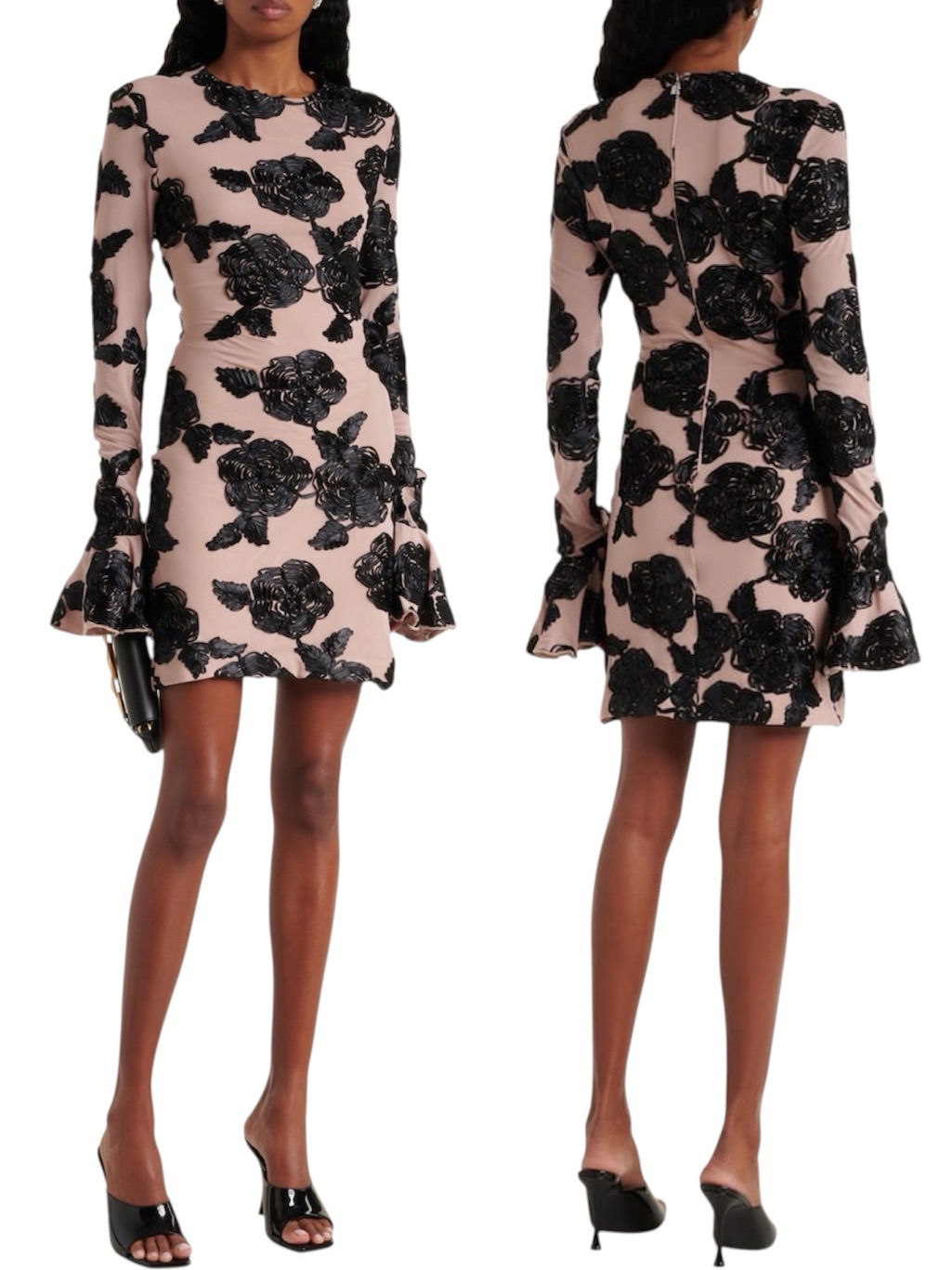 Rotate Flower Mesh Mini Dress In Warm Taupe Size 4 Small